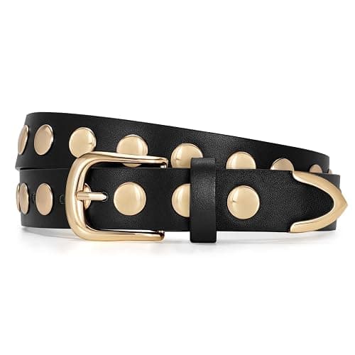 JASGOOD Women Fashion Leather Belt Punk Studded Belt for Jeans Pants Dresses - Image 1