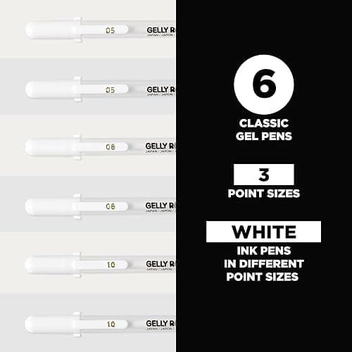 SAKURA Gelly Roll Classic Gel Pens, Opaque White Ink, Ass't Tips 05/08/10, 6 PK 57461 thumbnail 3