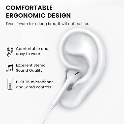 MOSWAG Wired Earbuds, 3.5mm Jack in-Ear Headphones with Microphone Volum Control Clear Calls Suitable for iPhone, iPad, Samsung, Computer, Laptop, School Students, White thumbnail 4