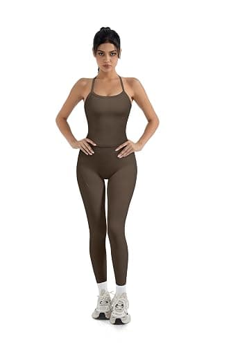 SUUKSESS Women 2 Piece Workout Sets Compression Tummy Control Leggings with Pockets Halter Built in Bra Tank Tops thumbnail 2
