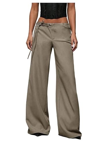 GORGLITTER Women's Low Rise Waisted Dress Pants Wide Leg Straight Trousers Work Slacks Pants Business Casual Outfits - Image 1