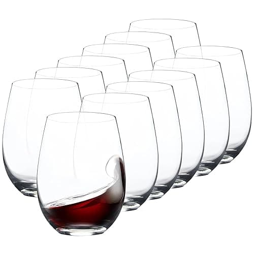 FAWLES Stemless Wine Glasses Set of 12, 15 Ounce Smooth Rim Standard Wine Glass Tumbler for Red, White Wine, Dishwasher Safe - 12
