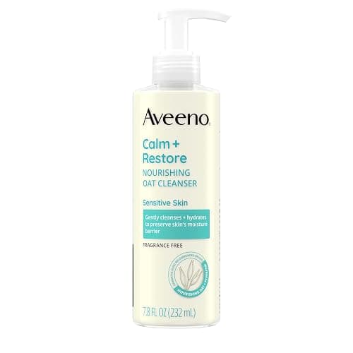 Aveeno Calm + Restore Nourishing Oat Cleanser, Daily Hydrating Facial Cleanser & Face Wash for Sensitive Skin, Non-Foaming, Hypoallergenic, Non-Comedogenic, Fragrance-Free, with Feverfew, 7.8 fl oz - Image 1
