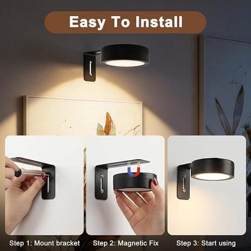 VKAXRMZTP 3 Pack Black Magnetic Picture Lights, Battery Operated LED Art Lights with Remote & Timer, 3 Color Temperature Dimmable Rotating Extendable Light for Artwork, Photos & Posters thumbnail 6