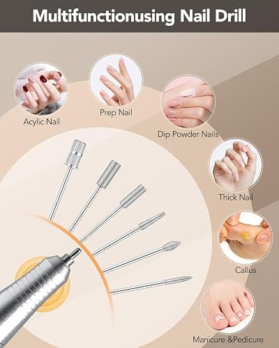 Portable Electric Nail Drill Kit & Nail Dust Collector,Nail Filer Professional 45000 RPM(with 12 Drill Bits & Accessories),3700RPM Vacuum Nail Fan Dust Collector with Reusable Filter for Salon & Home thumbnail 8