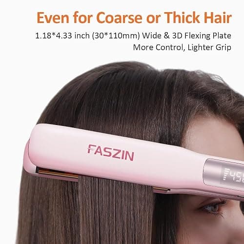 Faszin Professional Hair Straightener, 1.18 inch Ionic Titanium Plate, 20S Fast Heat Up Flat Iron with Clear LED Display, 2 in 1 Straightener and Curler Styling Tool for Straighten Hair (Pink) thumbnail 5