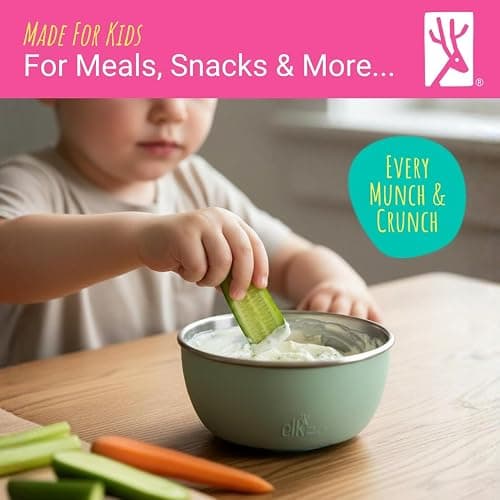 Elk and Friends Stainless Steel Bowls with Silicone Sleeve for Babies & Toddlers | Lids Included | Stay Put Suction | Cereal & Snack Bowls | 4 Pack thumbnail 6