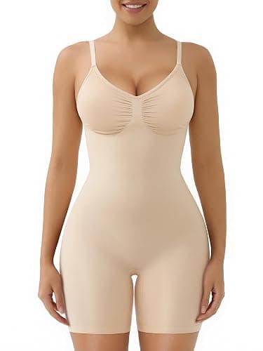 SHAPERX Women's Seamless Shapewear Tummy Control Bodysuit with Removable Pads Mid Thigh Body Shaper - Image 1