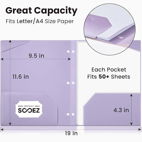 Sooez 2-Pocket Folders, Plastic Folders with Pockets 3 Hole Punched, 1 Pack Pockets Folder for 3 Ring Binder with Labels, Heavy Duty Binder Folder for Document, Letter Size File Folder,White - White - 1 Pack thumbnail 2