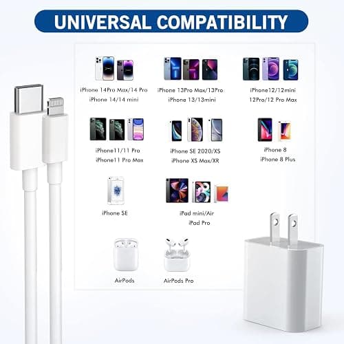 iPhone Fast Charger, [Apple Certified] 2Pack 10FT Extra Long Fast Charging USB C to Lightning Cable Cords with PD USB C Wall Charger Block for Apple iPhone 14/13/12/11/Pro/Pro Max/11/Xs Max/XR/X, iPad thumbnail 7