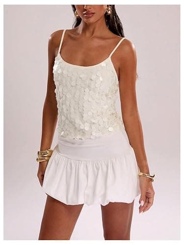 SOLY HUX Women's Sequin Cami Tops Spaghetti Strap Scoop Neck Summer Camisole Going Out Party Club Top thumbnail 3