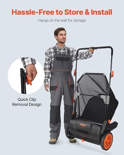VEVOR Push Lawn Sweeper, 21inch Leaf & Grass Collector, Heavy Duty Thickened Steel Durable to Use with Large Capacity 3.5 cu. ft. Mesh Collection Hopper Bag, 2 Spinning Brushes thumbnail 8