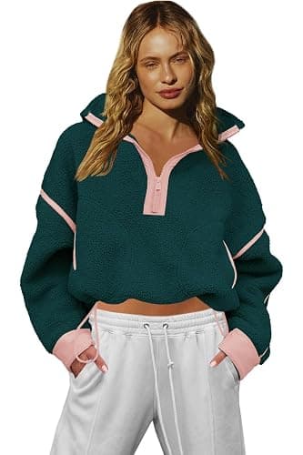 LAMISSCHE Half Zip Sweatshirt Women Oversized Sherpa Jacket V Neck Fleece Pullover Hoodie with Pockets - Image 1