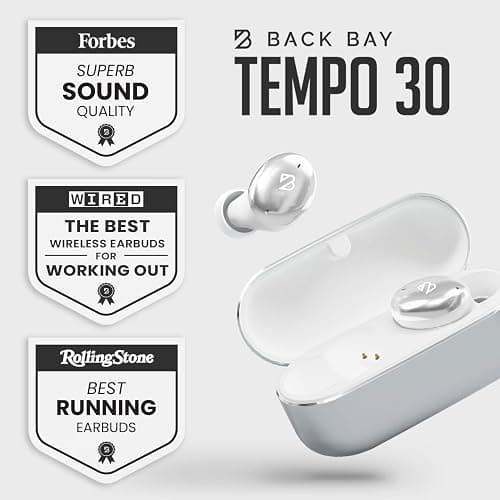 Back Bay Audio Tempo 30 Wireless Earbuds for Small Ears - Award-Winning Sound, Sweatproof Bluetooth Earbuds, Comfortable Ear Buds for Women, Silver Earphones Small Ear Canals, Long Battery Headphones thumbnail 3