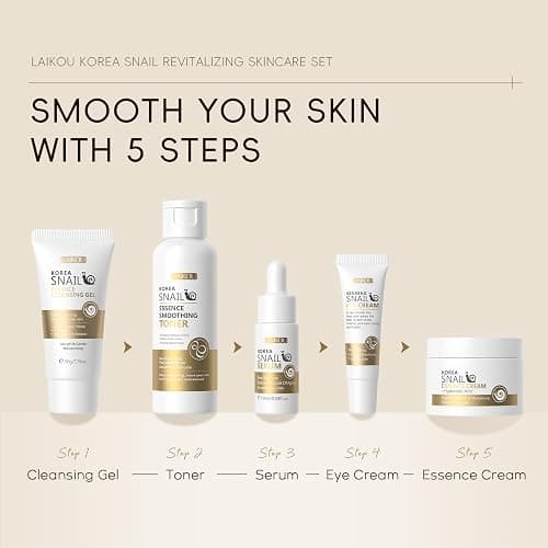 Korean Skin Care, Skin care set, Skin Care Kit Snail and Ginseng with Cleansing Gel, Toner, Eye Cream, Serum, Essence Cream 5pcs for Women Teen Girls Mom Daughter Mother's Day Birthday thumbnail 6
