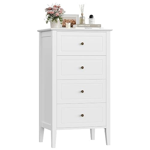 TTVIEW 4 Drawer Dresser, White Dresser Antique Chest of Drawers with Solid Frame, Tall Wood Storage Chest Cabinet for Living Room, Bathroom, Entryway, White thumbnail 9
