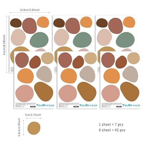 Boho Polka Dot Wall Decals 42 PCS, Boho Wall Decal Wall Sticker for Girls Room Living Room Playroom Nursery, Removable Wall Decals Kids Room Decor Vinyl Murals DIY Cute Decorations (6 Sheets) thumbnail 2