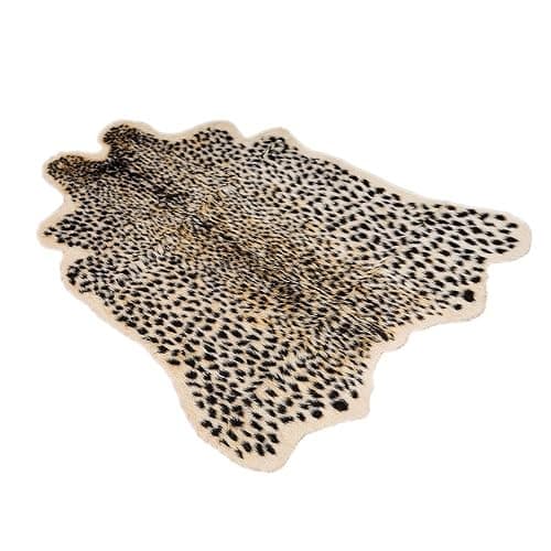 Leopard Print Rug Faux Fur Cheetah Rug Cowhide Animal Skin Mat Carpet for Office, Livingroom, Bedroom Non-Slip Home Decor 100 x 94 cm - Image 1
