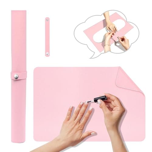 Nail Art Table Mat,Foldable Nail Arm Rest Pad for Nails,Soft Microfiber PU Leather Nail Table Pad, Waterproof Nail Mat For Nail Tech, Manicure Pad for Nail Technician Salon Home-Pink - Image 1