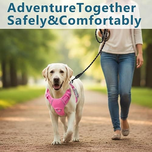BARKBAY Dog Harness No Pull with ID Tag Pocket - Heavy Duty, Reflective, Easy Control for Large Dogs(Pink,L) thumbnail 7
