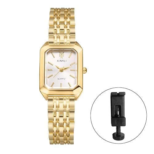 JewelryWe Women's Square Quartz Watch: Ladies Simple Analog Elegant Vintage Solid Small Stainless Steel Bracelet Wristwatch thumbnail 7