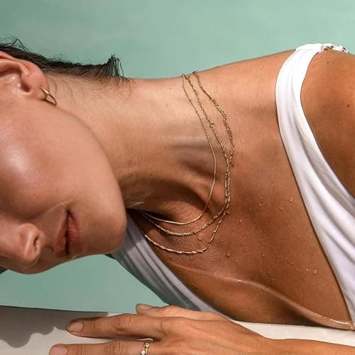 Waterproof Gold Necklace Layered Necklaces for Women Non Tarnish,14k Gold Plated Stainless Steel Dainty Stack Thin Chain Necklace Set for Women Gifts Jewelry thumbnail 7