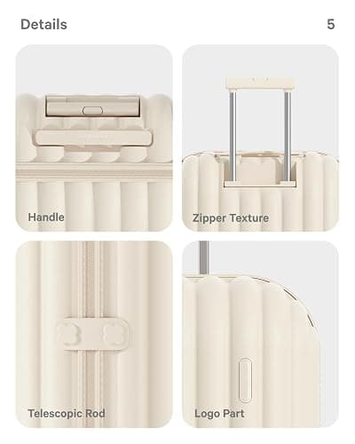 artrips Checked Luggage 24 inch,Medium Suitcase with 8 Spinner Wheels,PC Lightweight Hardside Luggage,Bread Design,TSA Lock,White,Checked-Medium 24-Inch,60L thumbnail 5