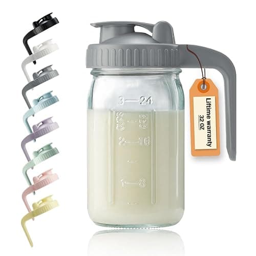 32oz Glass Pitcher with Lid & V-shaped Pour Spout - 1 Quart Breastmilk Pitcher Double Leak Proof, Creamer Container for Sun Tea, Juice, Cold Brew Coffee, Breastmilk Storage Container - Image 1