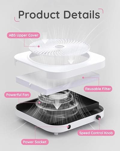 Lictin Nail Dust Collector with Reusable Filter, Adjustable Nail Vacuum Dust Collector Extractor Electric Dust Suction Machine for Acrylic Gel Nail Polishing White thumbnail 3