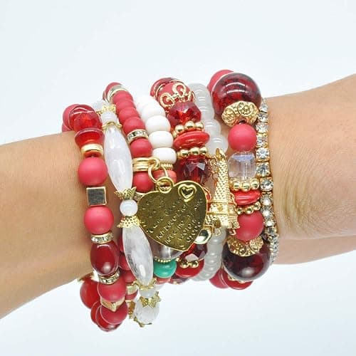 Bohemian Bracelet Sets for Women - 6 Sets Stackable Stretch Bracelets Multi-color Boho Jewelry for Women Hippie Bracelets Dainty Jewelry thumbnail 4