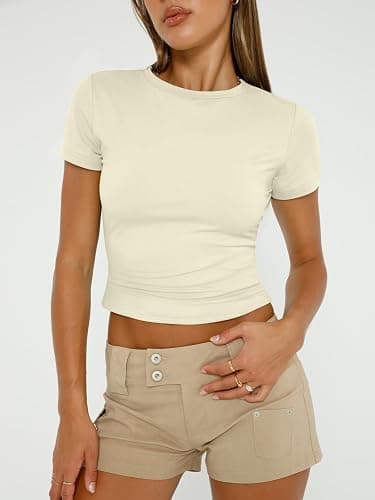 AUTOMET Womens 3 Piece Short Sleeve Shirts Basic Going Out Slim Fitted Crop Tops 2026 Summer Y2k Spring Clothes thumbnail 2