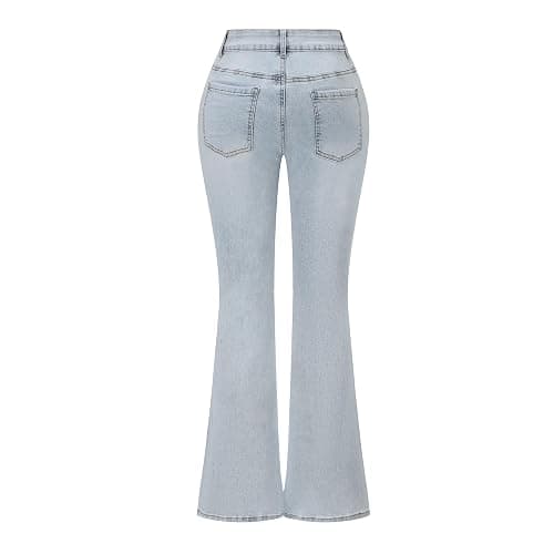 THUNDER STAR Womens Stretchy Mid Rise Flare Jeans Distressed Denim Bell Bottom Pants thumbnail 3