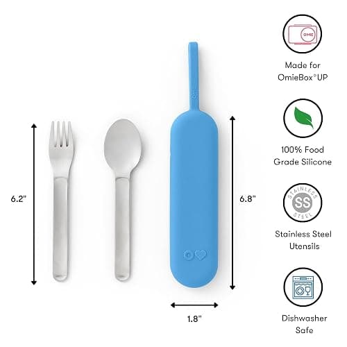 Omie OmieBox Travel Utensil Set | Fork and Spoon with Case for Easy Travel | Stainless Steel Fork and Spoon (Blue) thumbnail 3