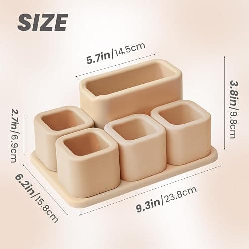 Cute Desk Organizer Countertop – Pen Holder 5 Removable Small Plastic Brush Holder for Bathroom Vanity Desktop, Cosmetic/Skincare/Stationery Storage Display Desk Organizer, for Minimalist Counter thumbnail 2
