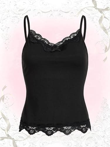SHENHE Women's Lace Cami Y2K V Neck Sleeveless Tank Top Spaghetti Strap Camisole thumbnail 5