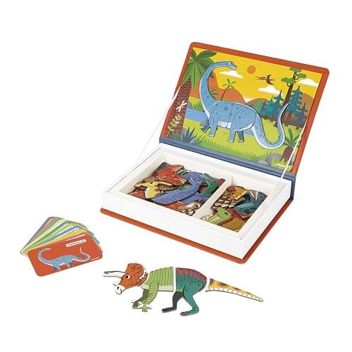 Janod - Magnetibook 51 pc Magnetic Dinosaur Mix and Match Game - Ages 3+ - Playing Dress-Up with Magnets - Enhances Fine Motor Skills - Includes Book Shaped Travel/Storage Case - Image 1