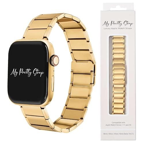 My Pretty Strap - Compatible Apple Watch Band Strap, Stainless Steel Fashion iWatch Replacement Strap- Easy Resizing, No Tool Needed, Fits Most Wrists- Series 1-11, SE and Ultra - Image 1