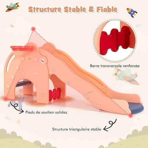 COSTWAY 4 en 1 Toboggan Enfant en Forme Éléphant avec Panier de Basketball, Toboggan Extérieur Intérieur en HDPE avec Ballon, Aire de Jeux pour Glisser & Grimper, Charge 50kg pour 18 Mois+(Rose) thumbnail 7