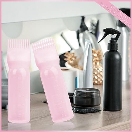 BLAAROOM 2Pack Root Comb Applicator Bottle - 6 Oz Hair Oil Applicator, Dye Bottle Tools with Oil Dispenser & Root Comb Brush - Pink thumbnail 4