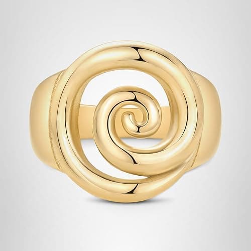 PAVOI 14K Gold Plated Chunky Swirl Rings for Women - Statement Spiral Ring - Waterproof Bold Swirl Bands thumbnail 3