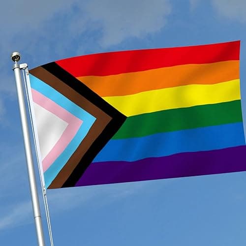 Progress Pride Rainbow Flag 3x5 Outdoor-210D Sewn Stripes LGBTQ Gay Lesbian Bisexual Transgender All Inlcusive Progressive Pride Rainbow Flag Vivid Color Polyester Flags with 2 Brass Grommets thumbnail 7