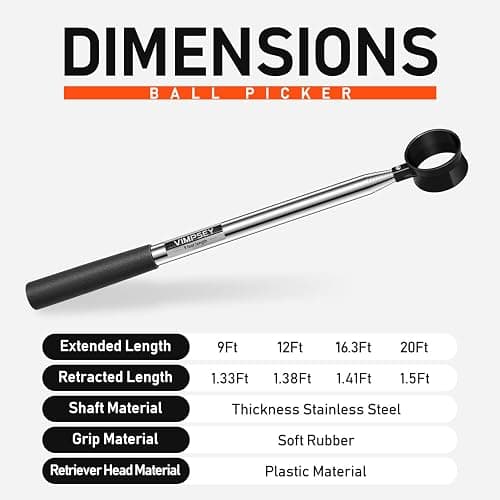 VIMPSEY Golf Ball Retriever Telescopic for Water, 9Ft/12Ft/16.3Ft/20Ft Stainless Steel Golf Ball Retriever, Professional Golf Ball Retriever thumbnail 4
