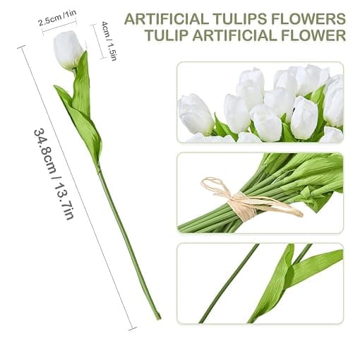 WFYTHMFLS Artificial Flowers Mother's Day Easter Valentine's Day Gifts, Artificial Flowers Fake Tulips Flowers Home Kitchen Wedding Table Decorations a Bunch of 20 White Tulips thumbnail 2