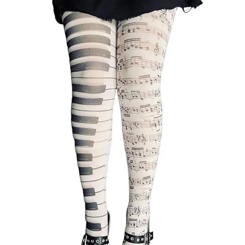 Womens Whimsy Twee Piano Tights Funky Patterned Stockings Emo Goth Whimsy Clothes Music Note Legging Y2k Aesthetic - Image 1
