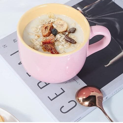 Arawat 21oz Pink Soup Bowls Microwave Safe with Handles Spoon and Coaster Large Soup Mug XXL Coffee Mugs Big Ceramic Tea Cups Cappuccino Cup Gift Birthday Gifts for Women and Men thumbnail 3