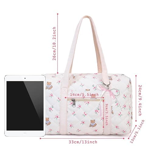 Coquette Bag with Bow Pearl Charm Floral Quilted Duffle Bag for Women Girls Small Puffer Shoulder Purse Cute Bunny Handbag for Travel, Work, School thumbnail 5