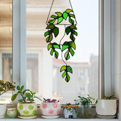 BOXCASA Stained Glass Window Hanging - Handmade Monstera Leaf Suncatcher for Plant Lovers,Plant Gifts for Women,Grandma,Mother's Day,Christmas thumbnail 9