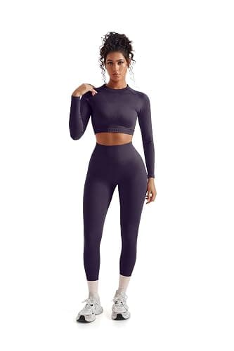 SUUKSESS Women 2 Piece Workout Sets Hidden Scrunch Hip Lifting Seamless Leggings Long Sleeve Yoga Crop Tops thumbnail 2