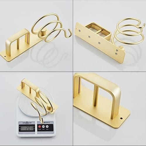 YUET Hair Dryer Holder Hairdryer Straightener Station Wall Mounted Spiral Shelf Bracket Stand Hanger Organizer Blow Storage with Cable Tidy Rack for Dressing Table Bathroom Professional Gold Brass - Gold thumbnail 5