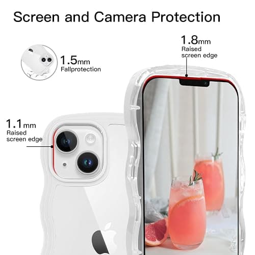 ORDA for iPhone 13 Case, for iPhone 14 Case Cute Wave Frame Curly Shape Shockproof Hard PC Phone Cover for Women and Girls Compatible with for 6.1 inchs White thumbnail 2
